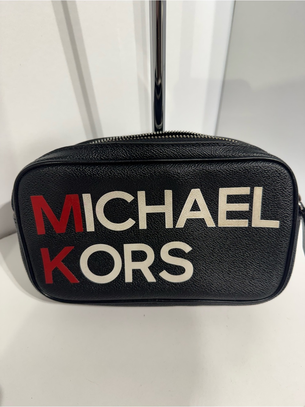 Michael Kors Black Crossbody with White Logo and Red Accents